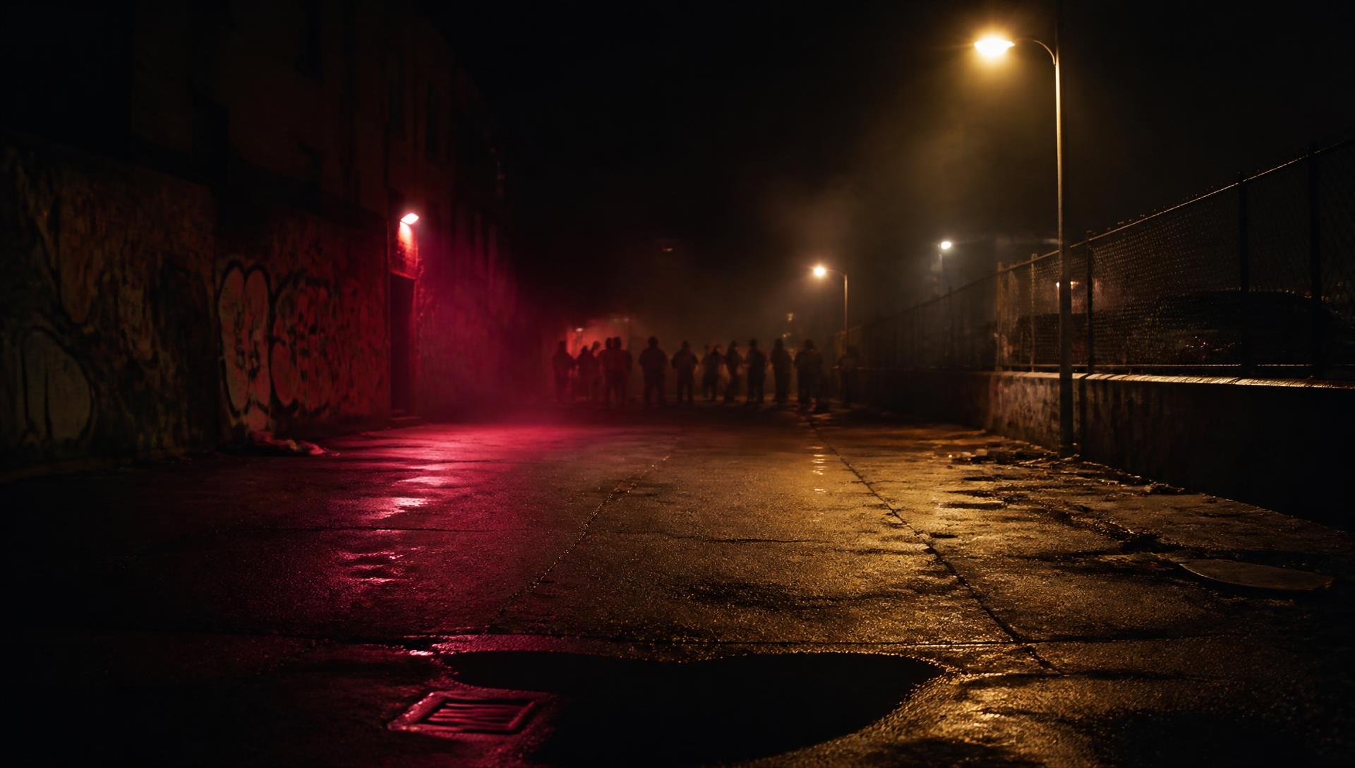 Night street lit by streetlights